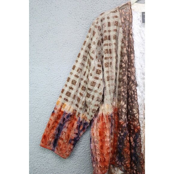 Harubella Handmade Velvet Burnout Quilted Cardigan-Lace-Silk Blend-Size M-BOHO - Picture 3 of 13